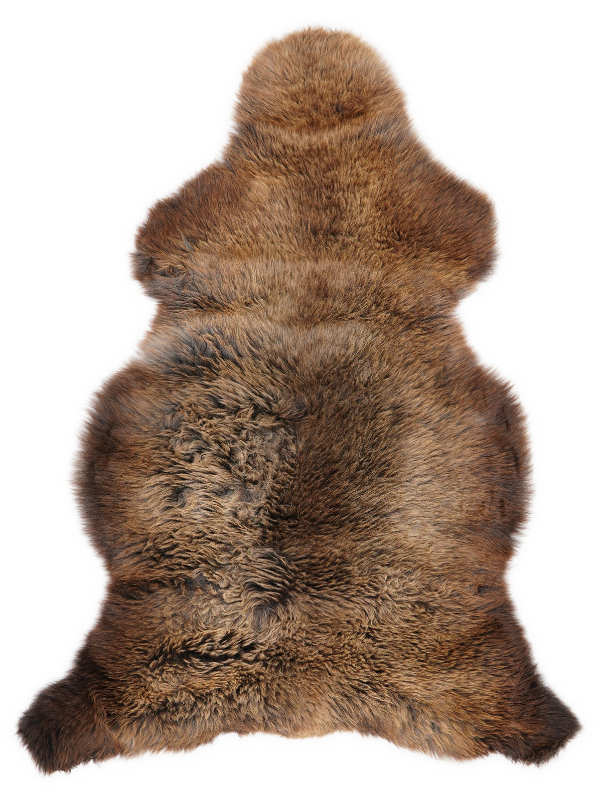 Peau de mouton marron d’environ 120 × 70 cm, vue de dessus : exactement la peau que vous recevez