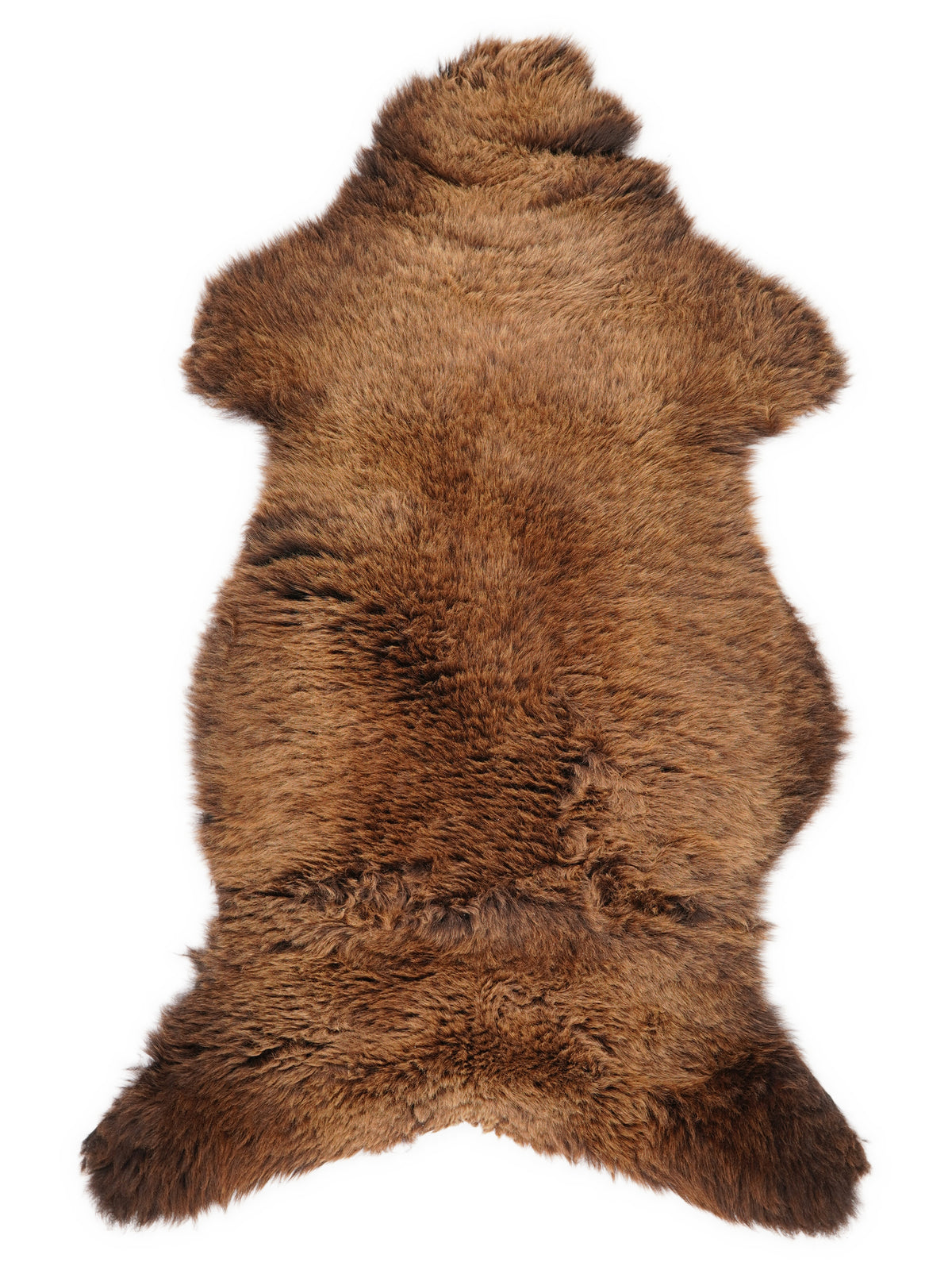 Peau de mouton marron d’environ 115 × 60 cm, vue de dessus : exactement la peau que vous recevez