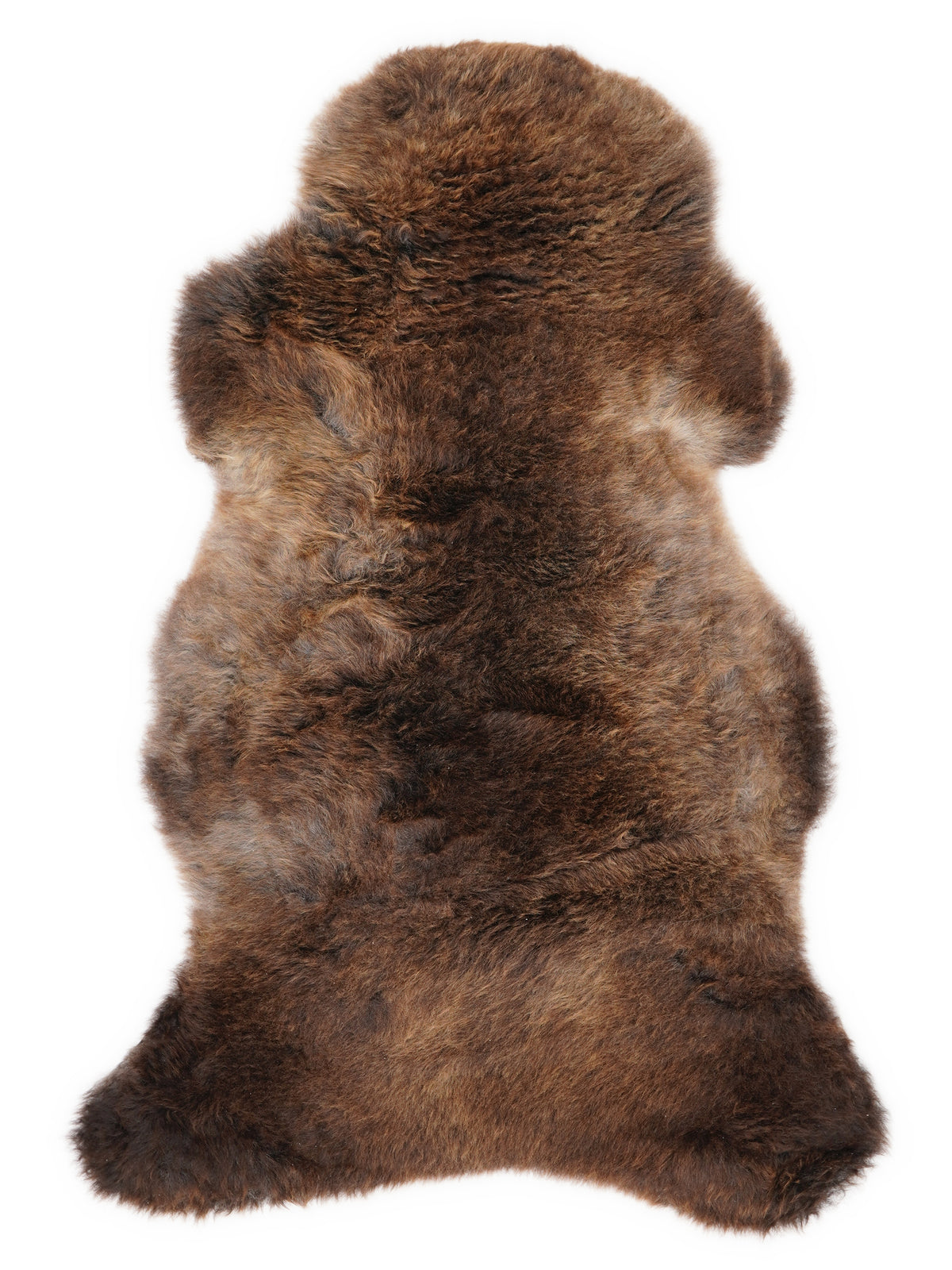 Peau de mouton marron d’environ 105 × 60 cm, vue de dessus : exactement la peau que vous recevez