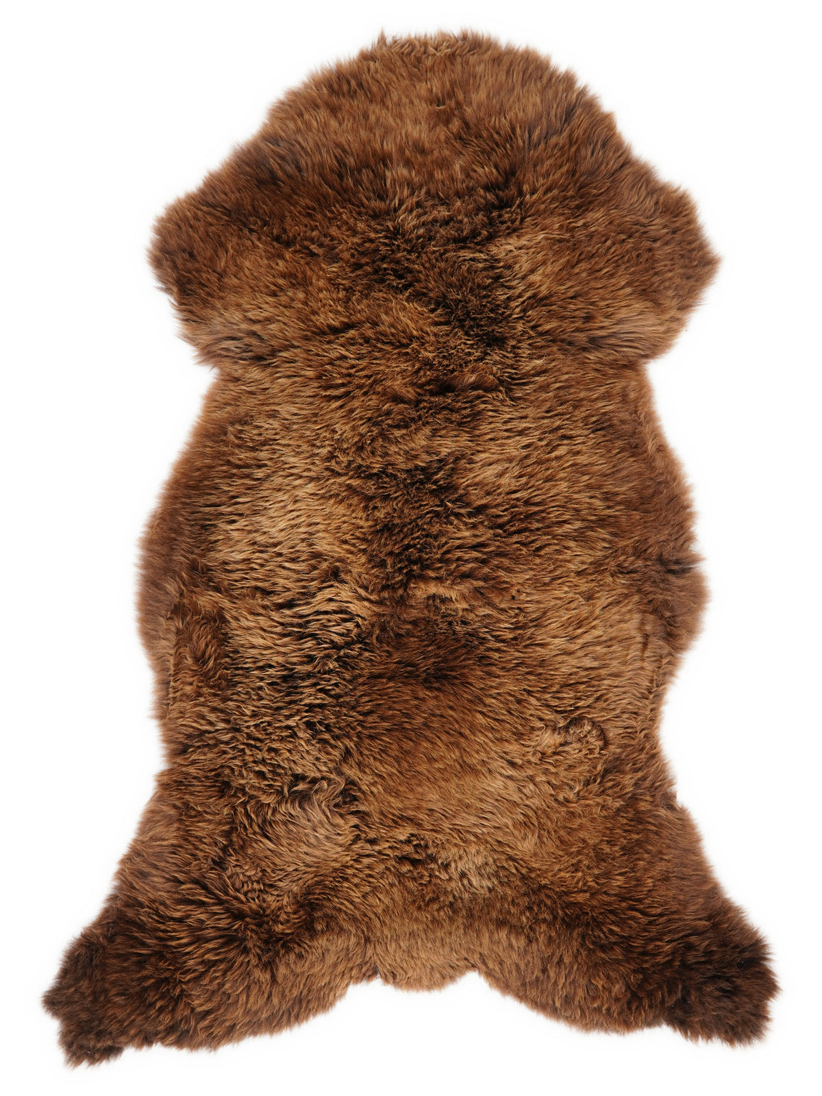 Peau de mouton marron d’environ 125 × 65 cm, vue de dessus : exactement la peau que vous recevez