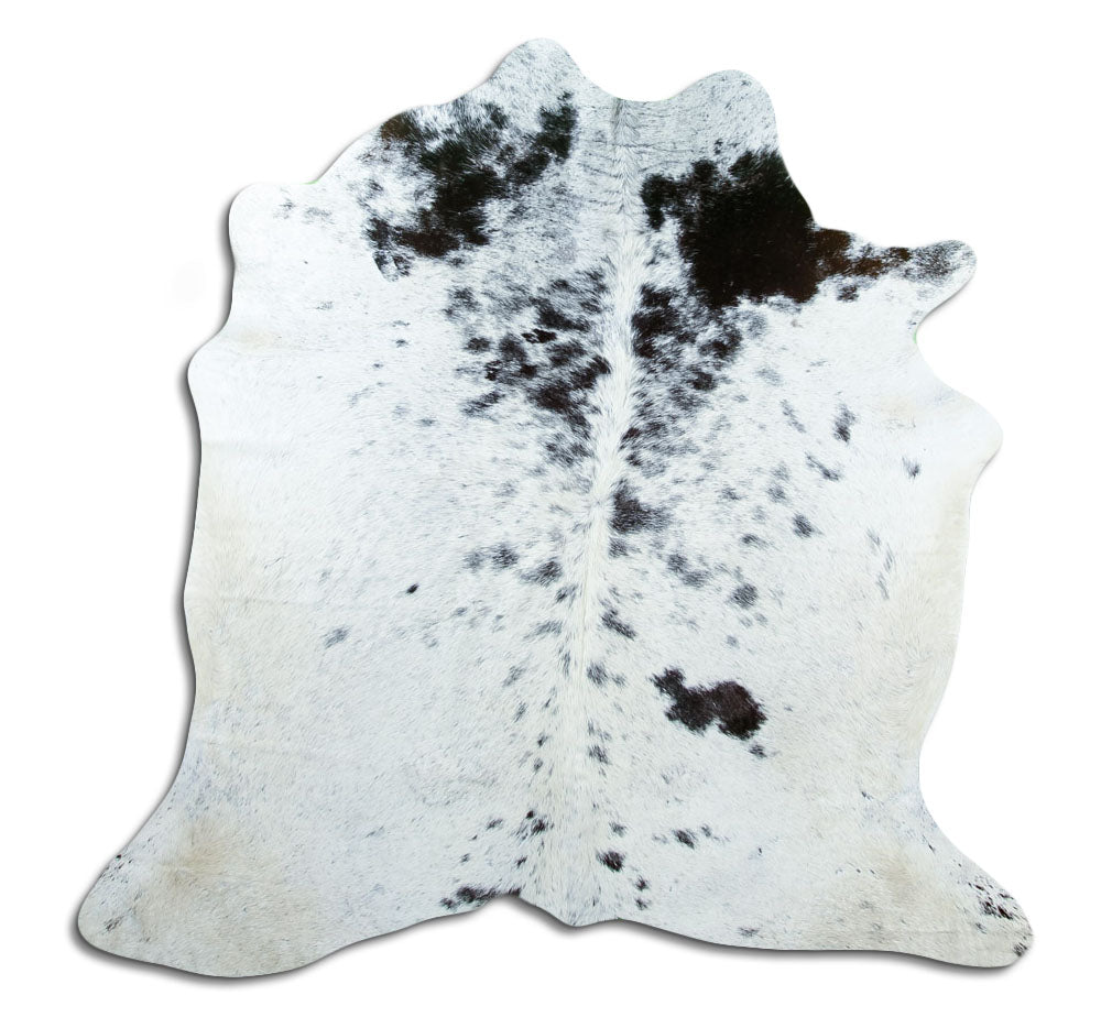 Peau de vache noir et blanc d’environ 160 × 160 cm, vue de dessus : exactement la peau que vous recevez