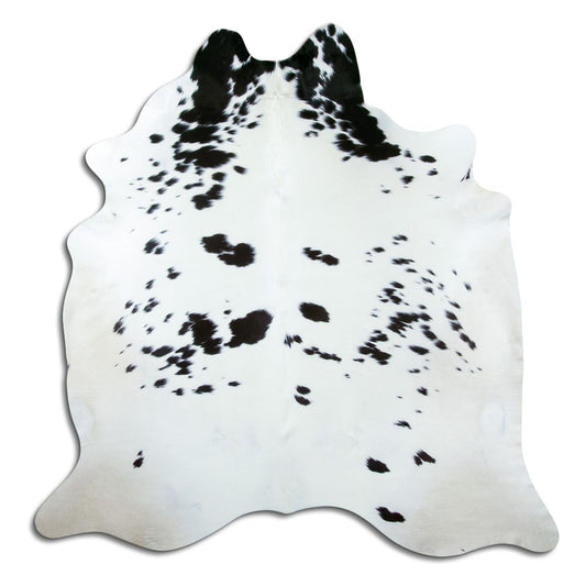 Peau de vache noir et blanc d’environ 200 × 200 cm, vue de dessus : exactement la peau que vous recevez