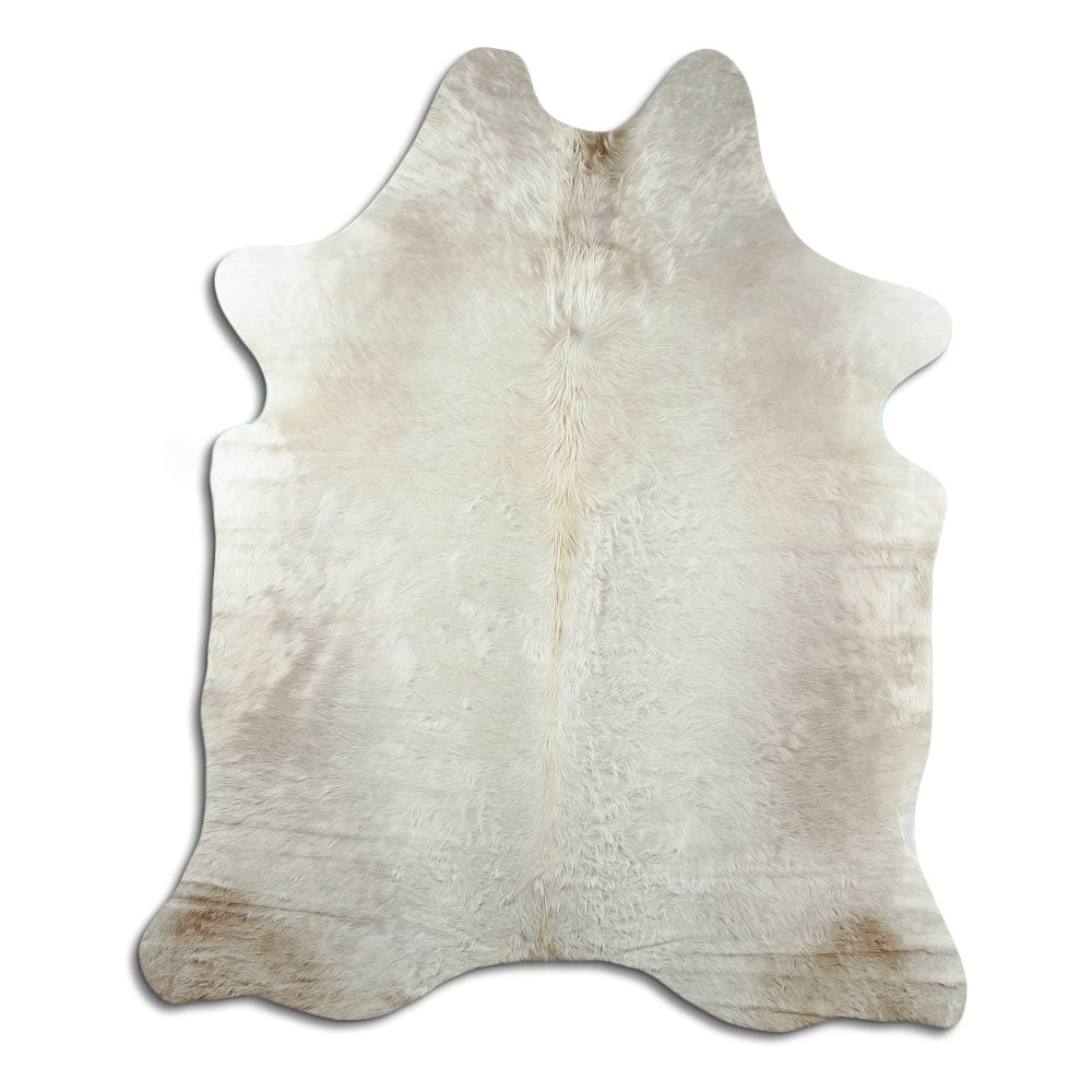 Peau de vache champagne d’environ 200 × 170 cm, vue de dessus : exactement la peau que vous recevez