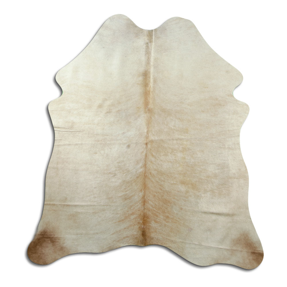 Peau de vache champagne d’environ 170 × 160 cm, vue de dessus : exactement la peau que vous recevez