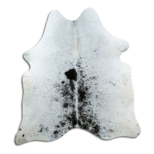 Peau de vache poivre et sel d’environ 170 × 160 cm, vue de dessus : exactement la peau que vous recevez