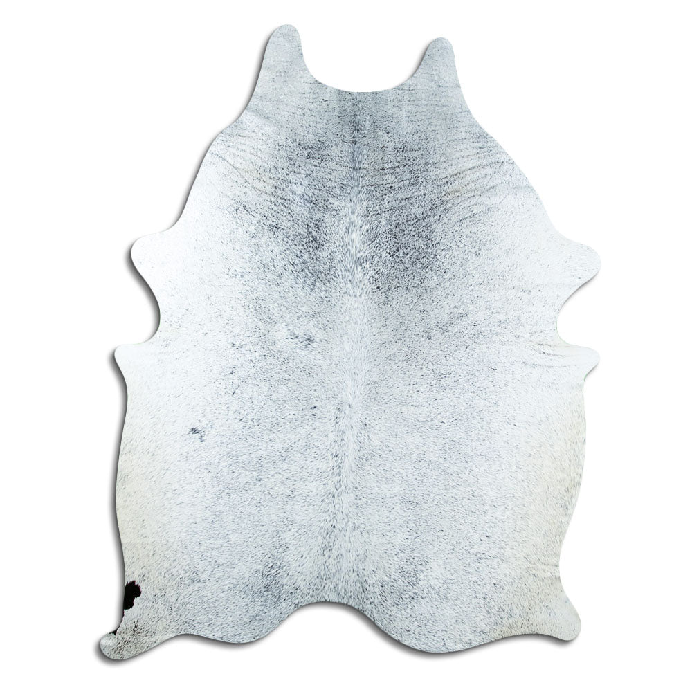 Peau de vache poivre et sel d’environ 230 × 170 cm, vue de dessus : exactement la peau que vous recevez