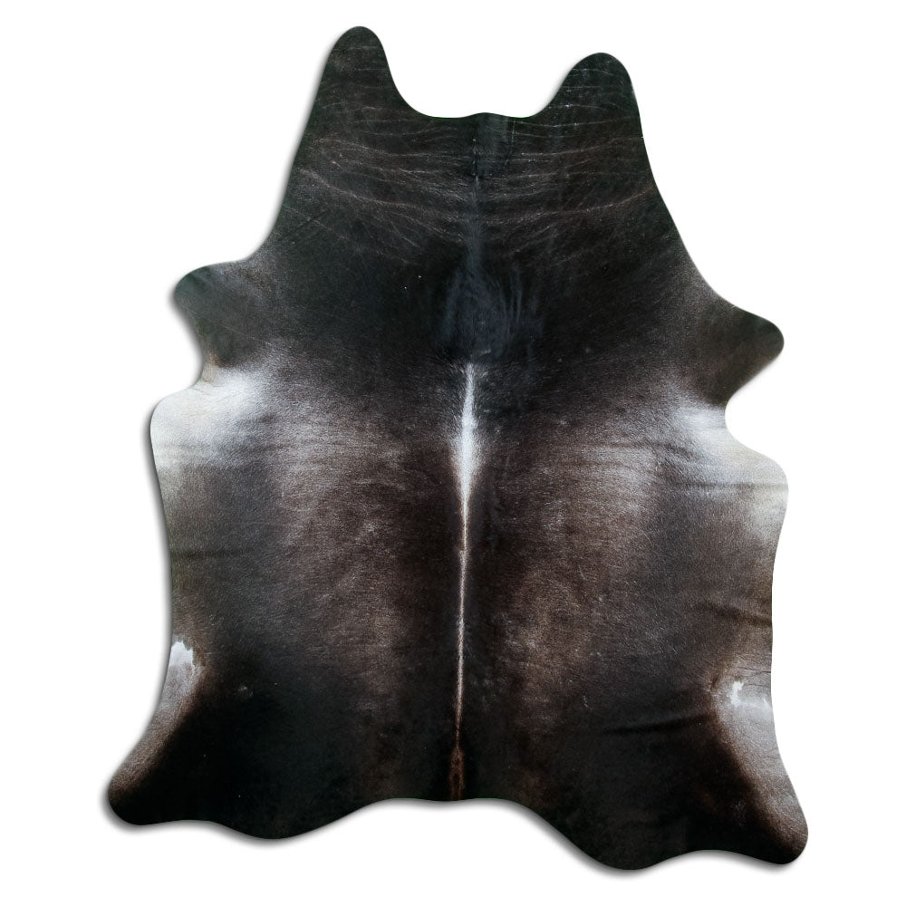 Peau de vache fauve et gris d’environ 210 × 180 cm, vue de dessus : exactement la peau que vous recevez