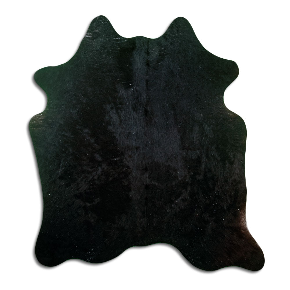 Peau de vache noire d’environ 180 × 160 cm, vue de dessus : exactement la peau que vous recevez