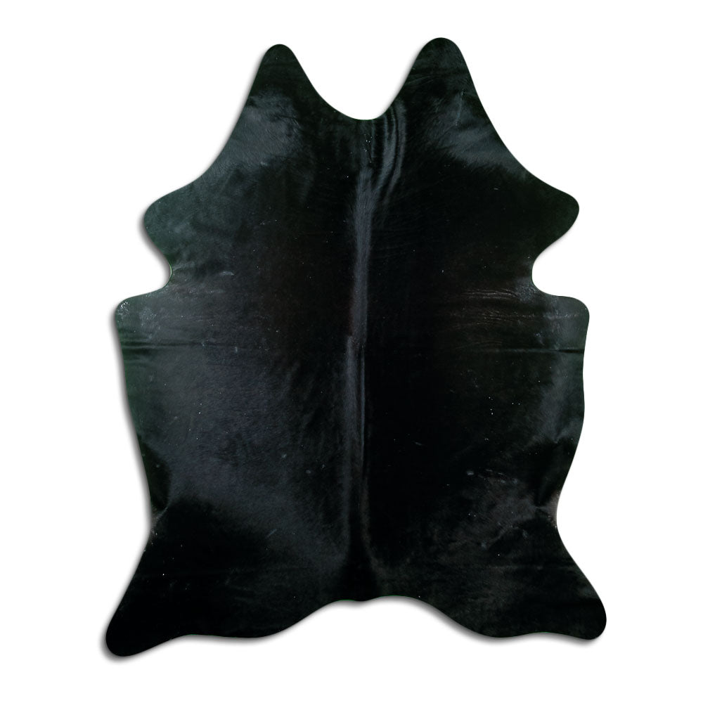 Peau de vache noire d’environ 200 × 160 cm, vue de dessus : exactement la peau que vous recevez