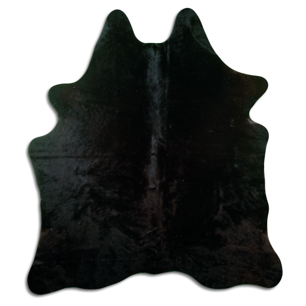 Peau de vache noire d’environ 180 × 160 cm, vue de dessus : exactement la peau que vous recevez