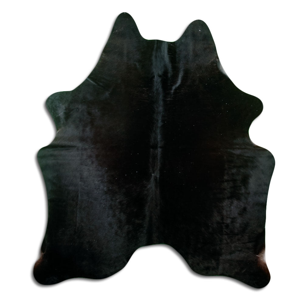 Peau de vache noire d’environ 180 × 160 cm, vue de dessus : exactement la peau que vous recevez