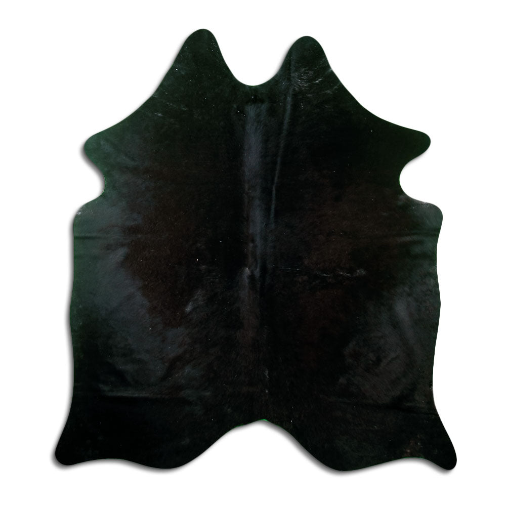 Peau de vache noire d’environ 180 × 160 cm, vue de dessus : exactement la peau que vous recevez