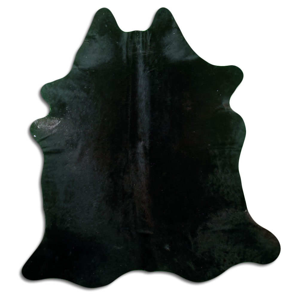 Peau de vache noire d’environ 170 × 150 cm, vue de dessus : exactement la peau que vous recevez