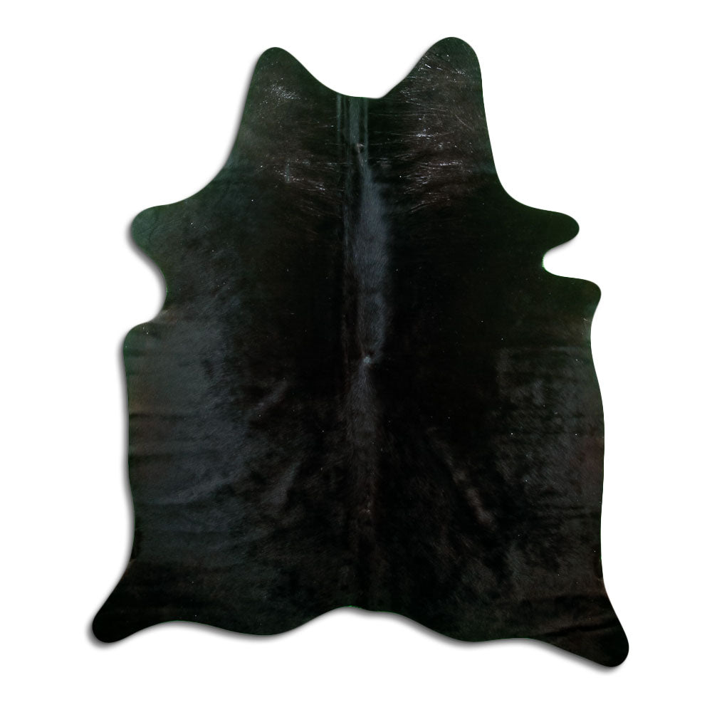 Peau de vache noire d’environ 170 × 150 cm, vue de dessus : exactement la peau que vous recevez