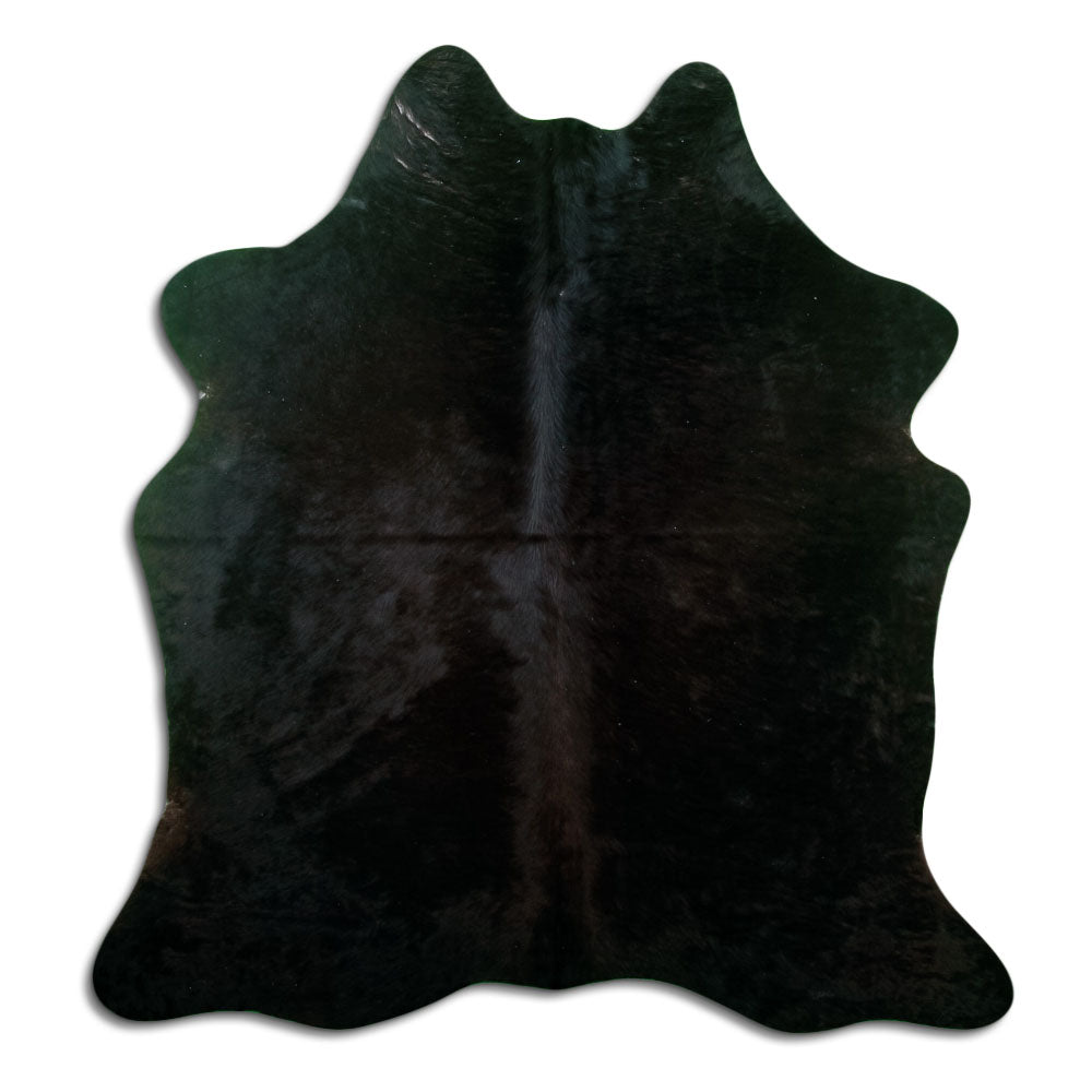 Peau de vache noire d’environ 180 × 170 cm, vue de dessus : exactement la peau que vous recevez