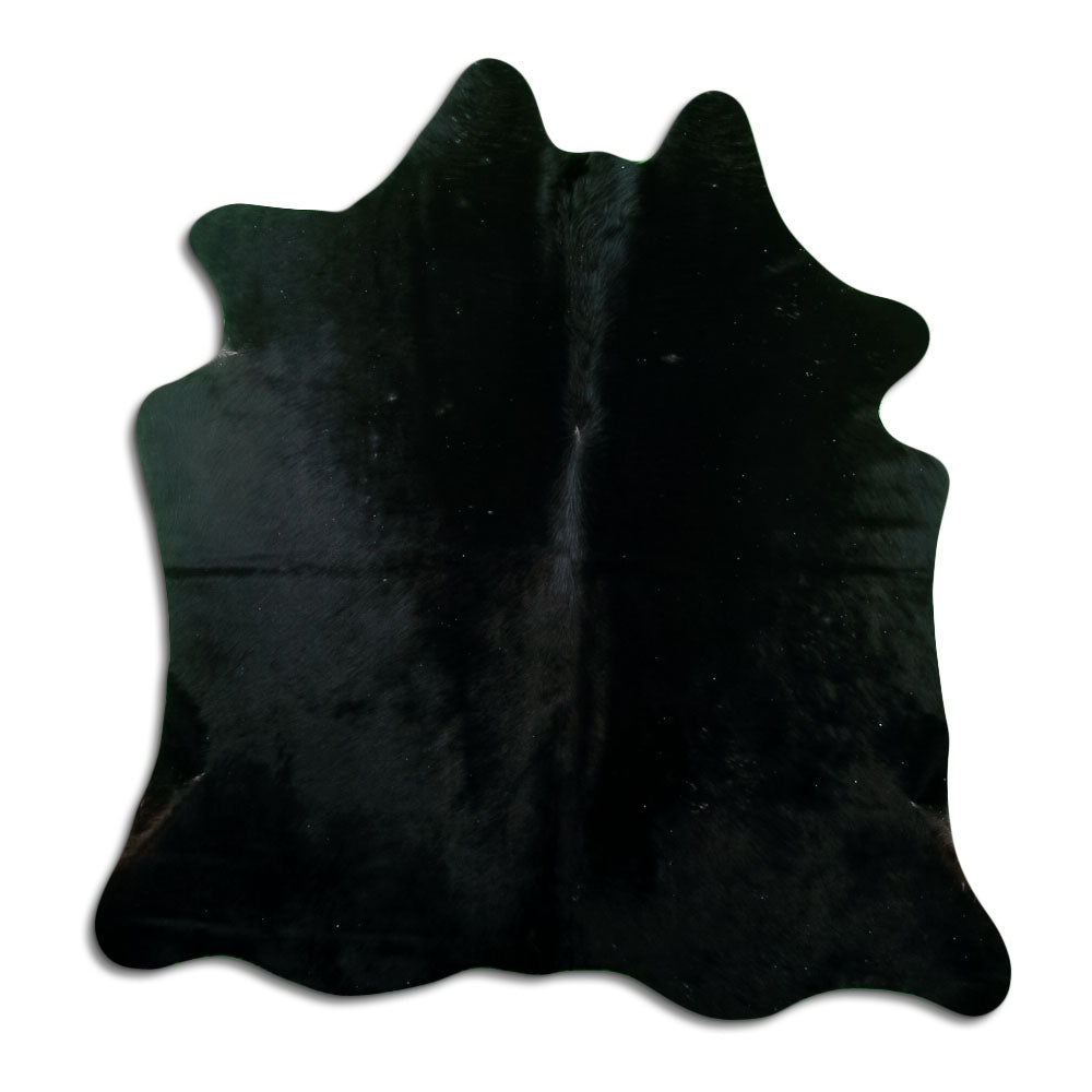 Peau de vache noire d’environ 170 × 160 cm, vue de dessus : exactement la peau que vous recevez