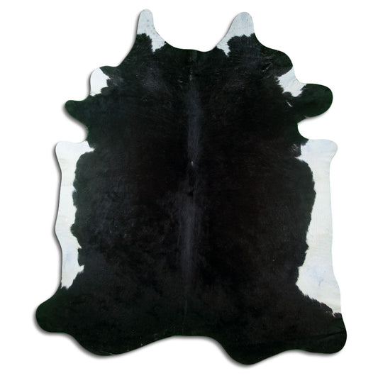 Peau de vache noire d’environ 220 × 190 cm, vue de dessus : exactement la peau que vous recevez