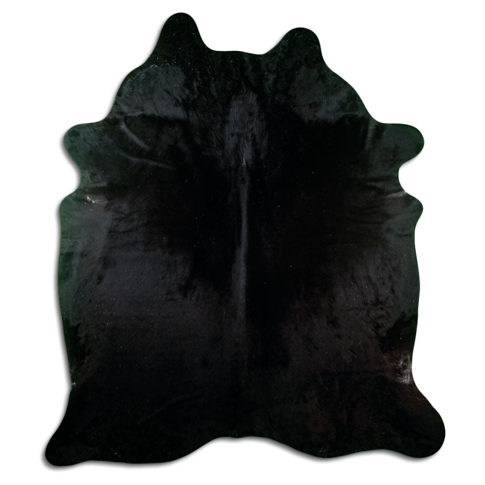 Peau de vache noire d’environ 220 × 190 cm, vue de dessus : exactement la peau que vous recevez