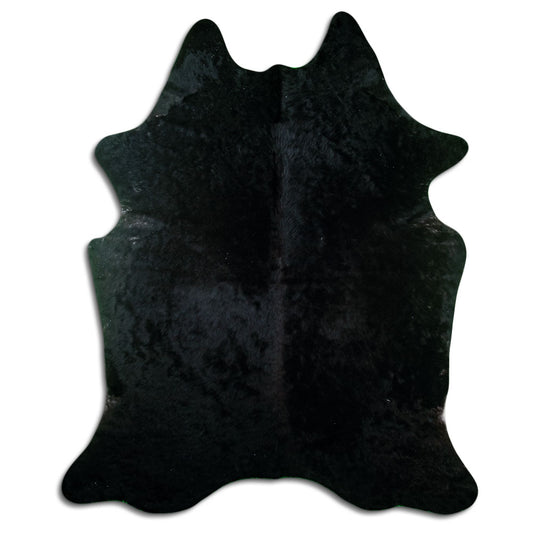 Peau de vache noire d’environ 220 × 180 cm, vue de dessus : exactement la peau que vous recevez