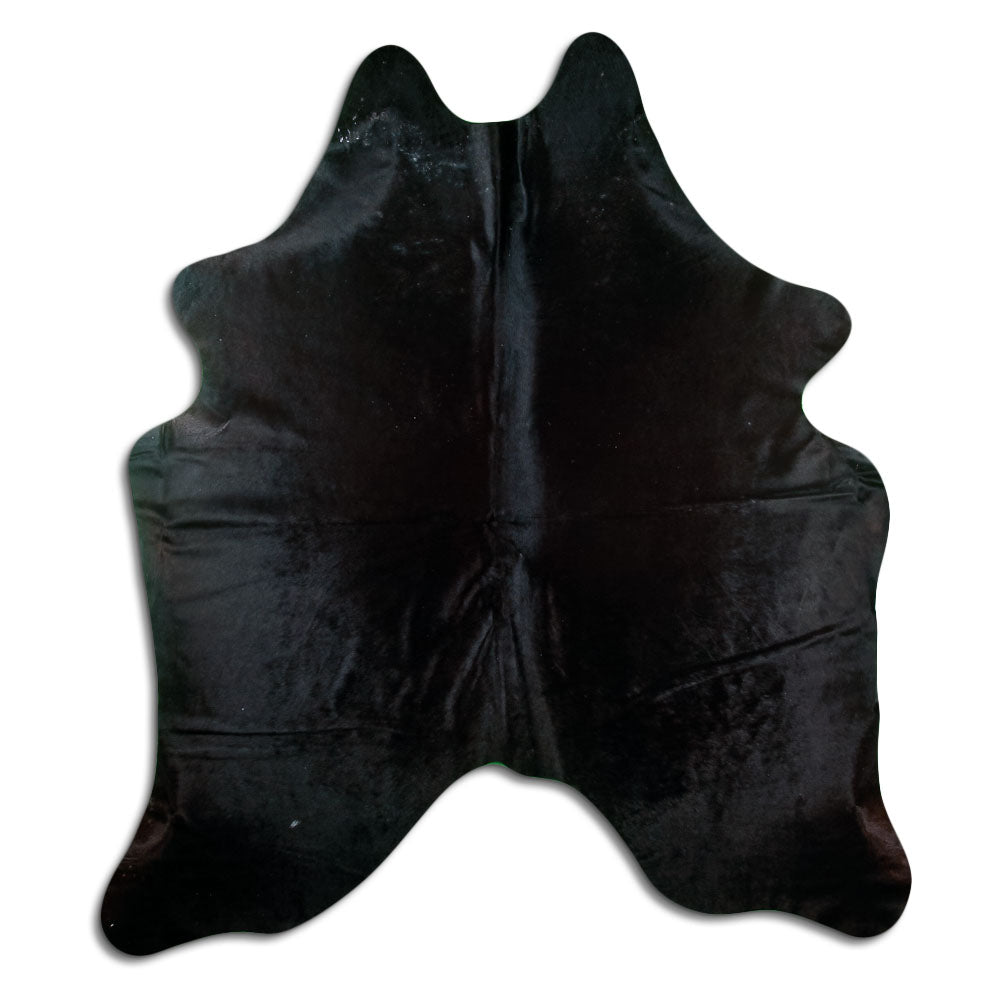 Peau de vache noire d’environ 220 × 190 cm, vue de dessus : exactement la peau que vous recevez