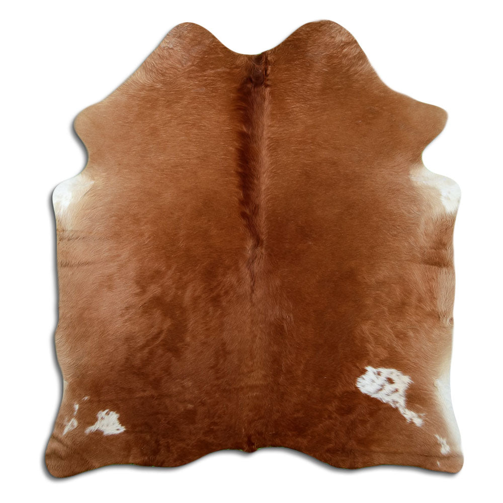 Peau de vache marron d’environ 180 × 170 cm, vue de dessus : exactement la peau que vous recevez