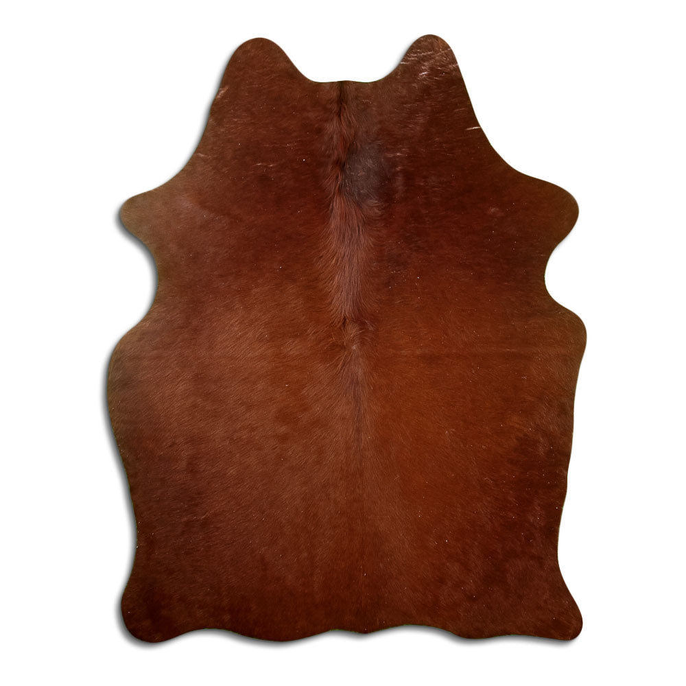 Peau de vache marron d’environ 170 × 130 cm, vue de dessus : exactement la peau que vous recevez