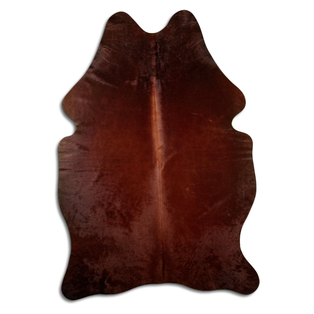 Peau de vache marron d’environ 210 × 140 cm, vue de dessus : exactement la peau que vous recevez