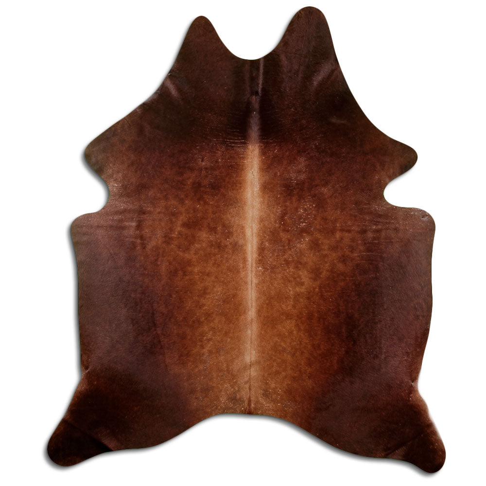 Peau de vache marron d’environ 200 × 170 cm, vue de dessus : exactement la peau que vous recevez