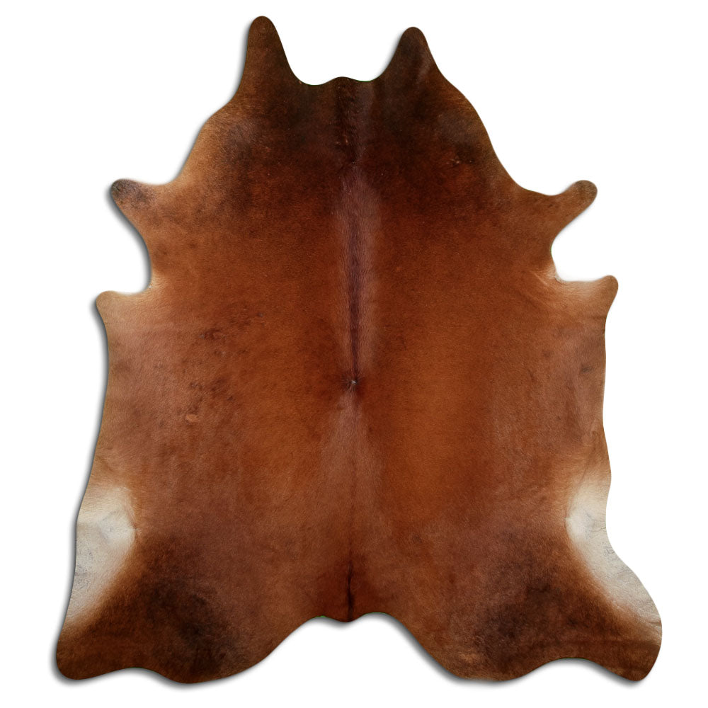 Peau de vache marron d’environ 230 × 200 cm, vue de dessus : exactement la peau que vous recevez