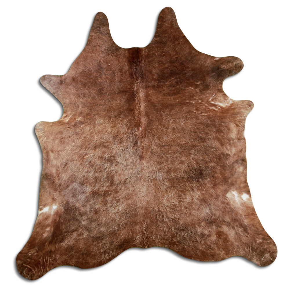Peau de vache marron d’environ 230 × 220 cm, vue de dessus : exactement la peau que vous recevez