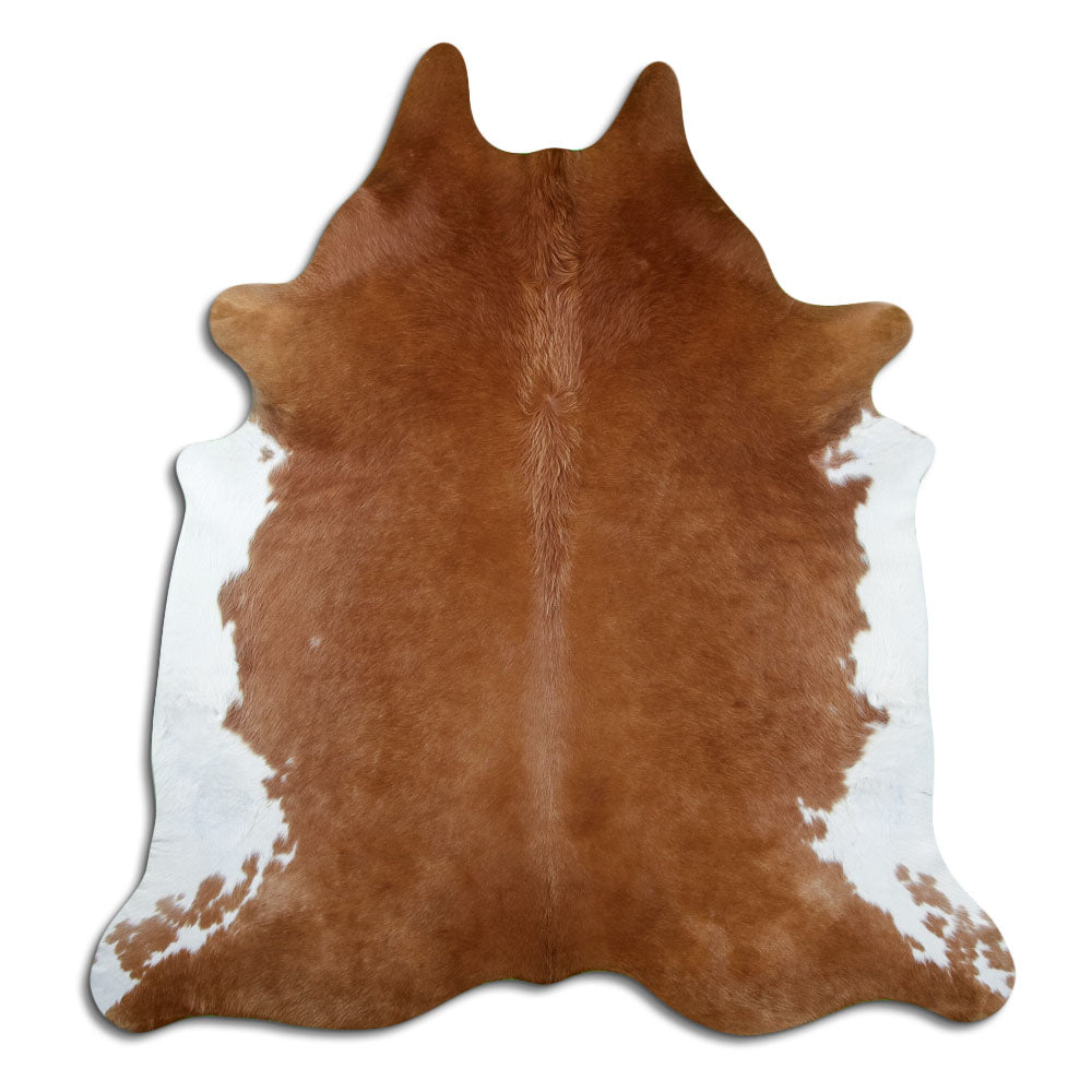 Peau de vache marron d’environ 210 × 190 cm, vue de dessus : exactement la peau que vous recevez