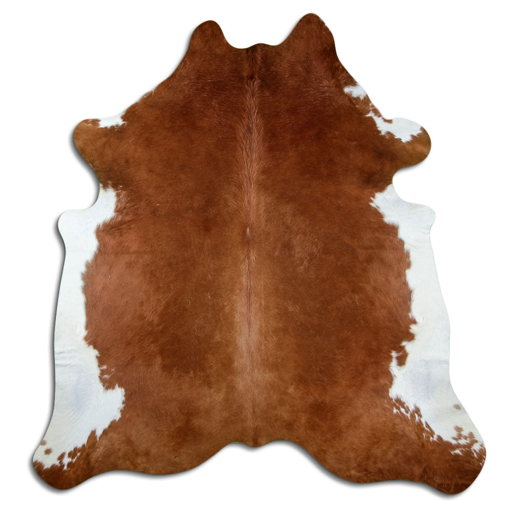 Peau de vache marron d’environ 210 × 200 cm, vue de dessus : exactement la peau que vous recevez