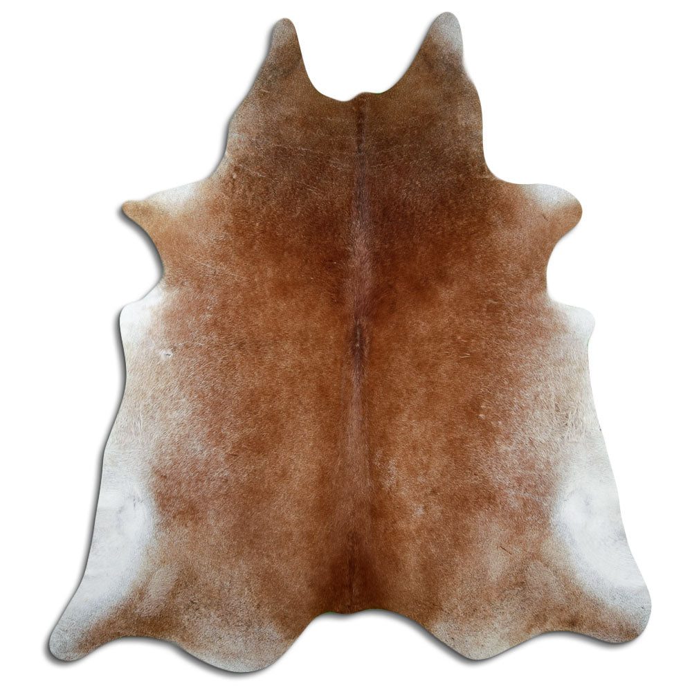 Peau de vache marron d’environ 230 × 200 cm, vue de dessus : exactement la peau que vous recevez