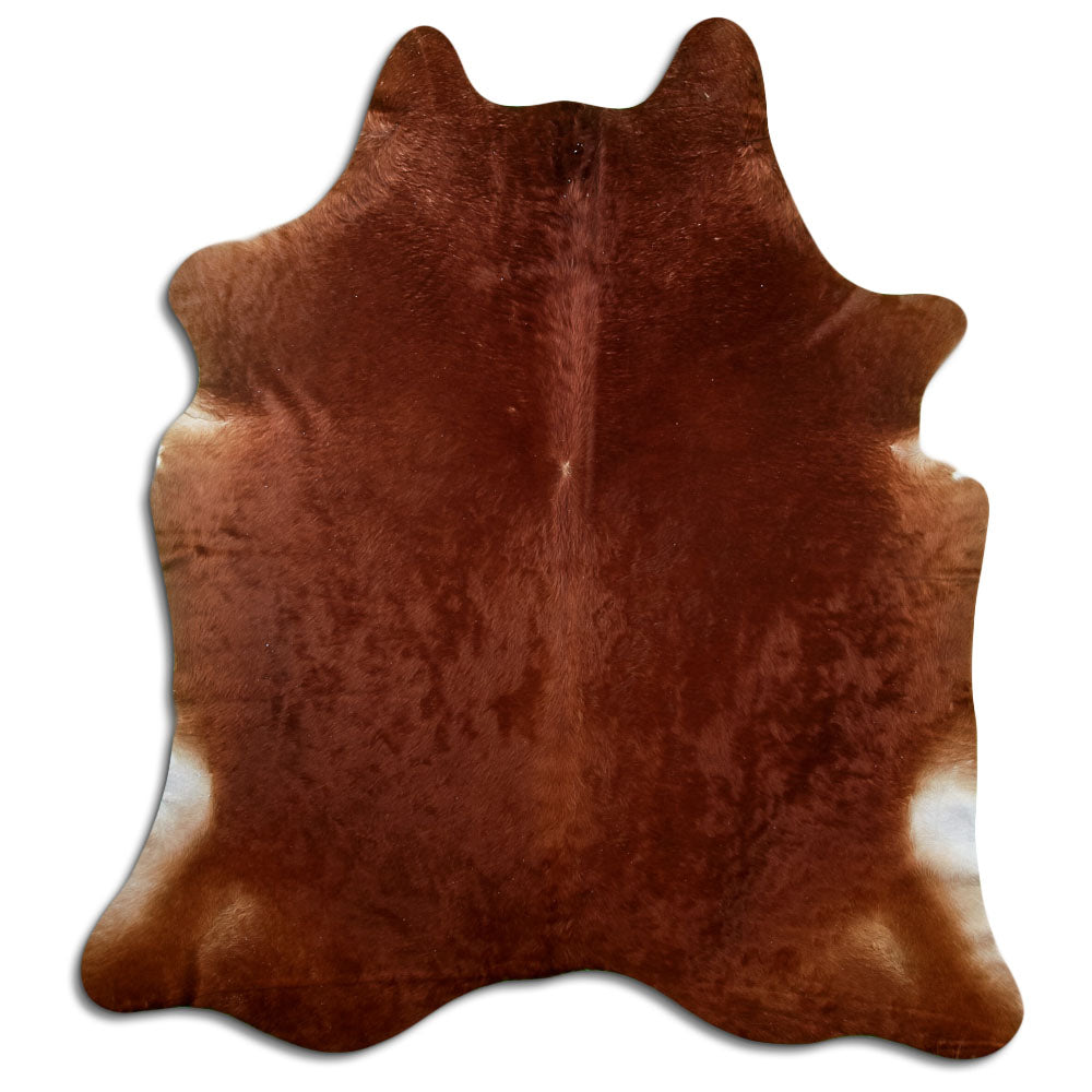 Peau de vache marron d’environ 220 × 200 cm, vue de dessus : exactement la peau que vous recevez