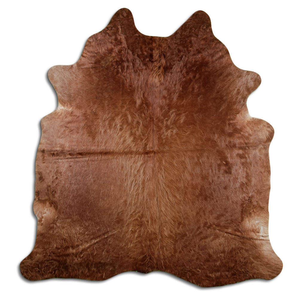 Peau de vache marron d’environ 210 × 190 cm, vue de dessus : exactement la peau que vous recevez