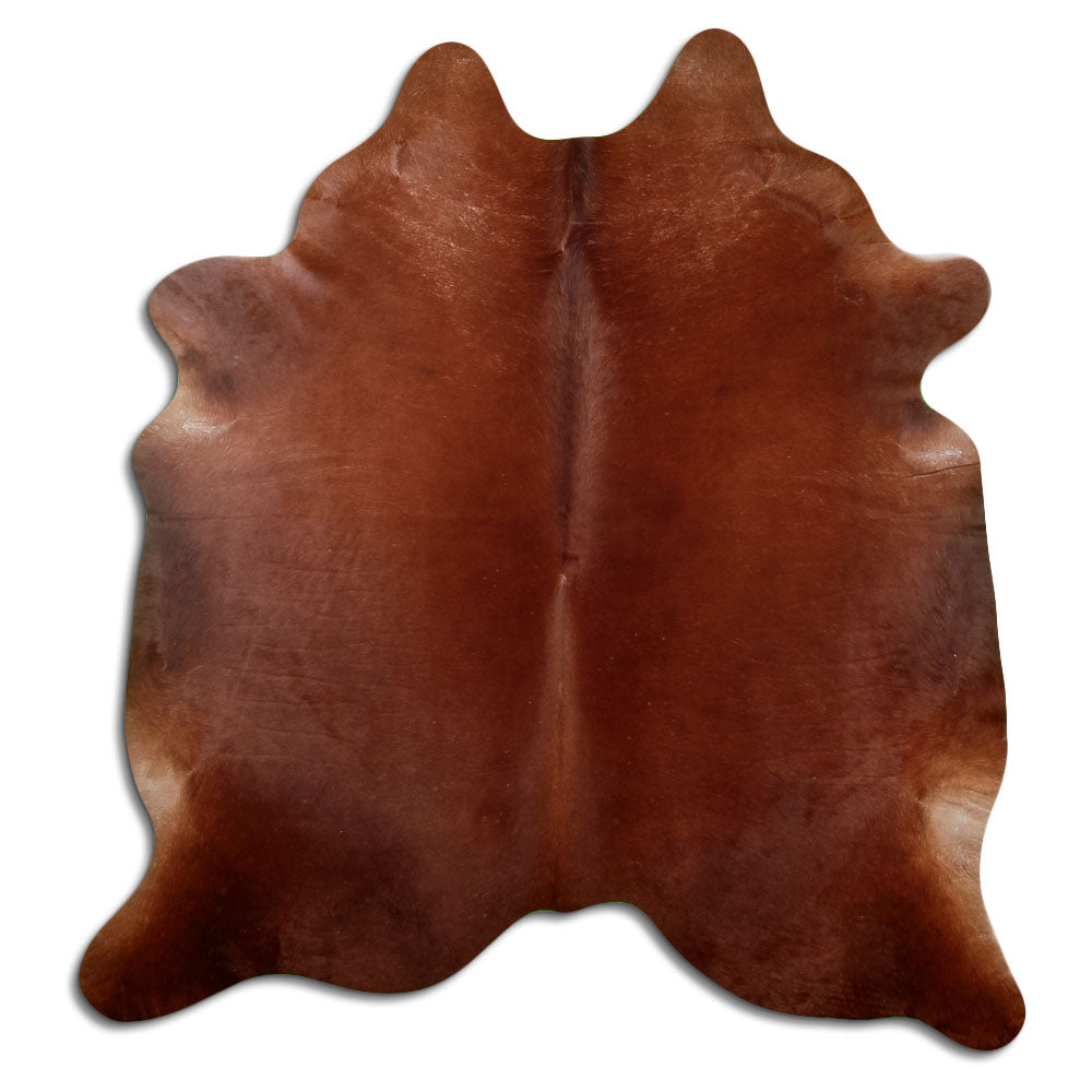 Peau de vache marron d’environ 210 × 200 cm, vue de dessus : exactement la peau que vous recevez