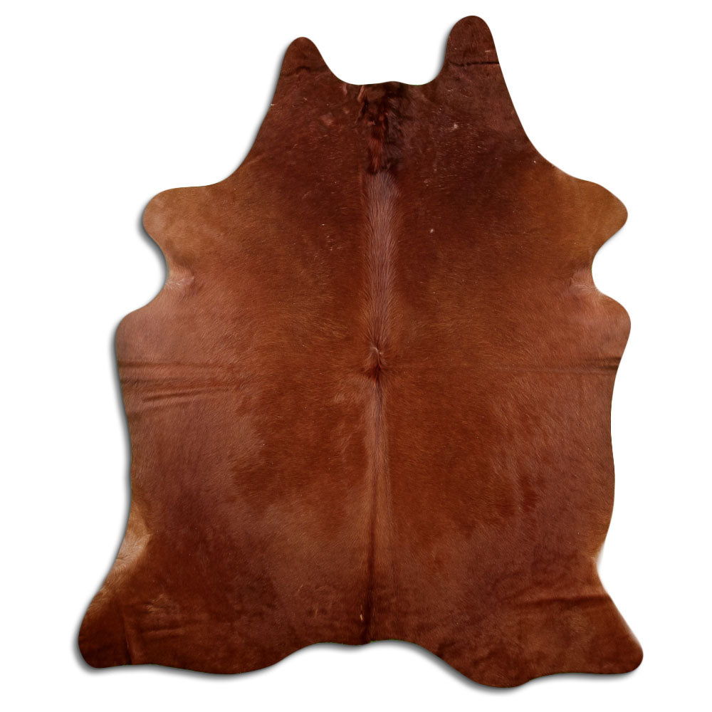 Peau de vache marron d’environ 220 × 190 cm, vue de dessus : exactement la peau que vous recevez