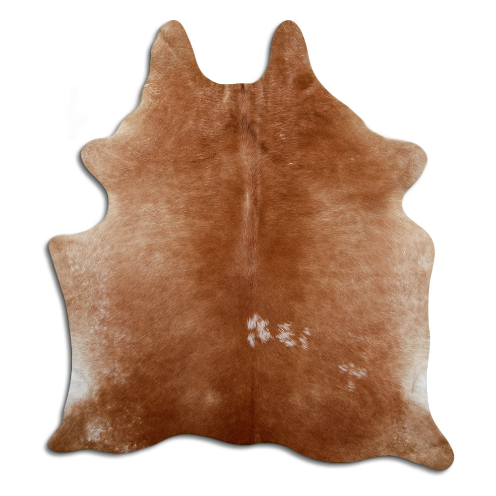 Peau de vache marron d’environ 180 × 160 cm, vue de dessus : exactement la peau que vous recevez