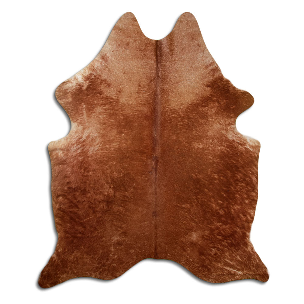 Peau de vache marron d’environ 200 × 170 cm, vue de dessus : exactement la peau que vous recevez