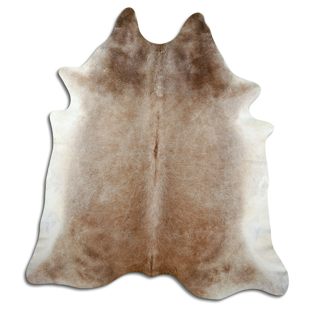 Peau de vache marron d’environ 230 × 210 cm, vue de dessus : exactement la peau que vous recevez