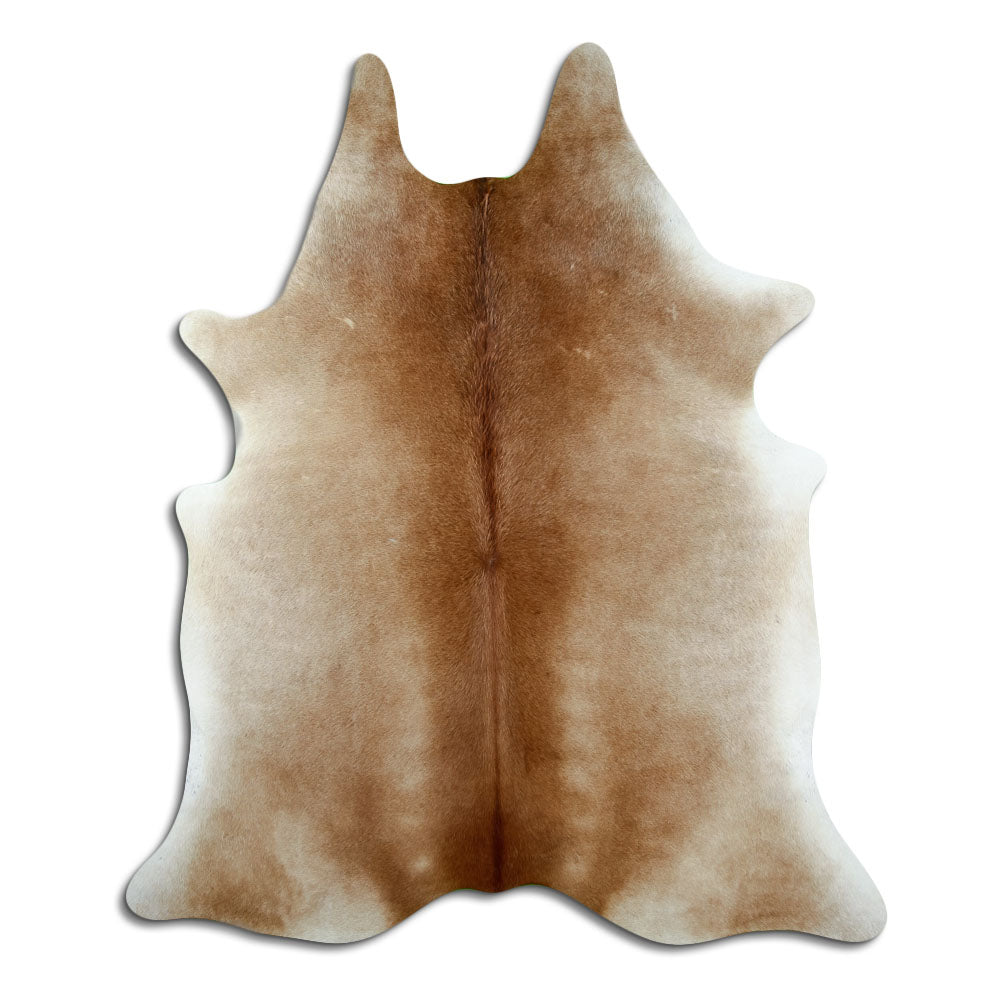 Peau de vache marron d’environ 220 × 190 cm, vue de dessus : exactement la peau que vous recevez