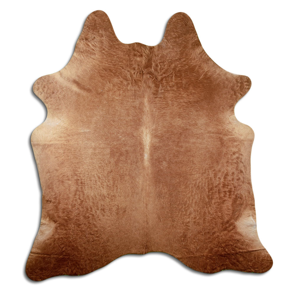 Peau de vache marron d’environ 210 × 190 cm, vue de dessus : exactement la peau que vous recevez