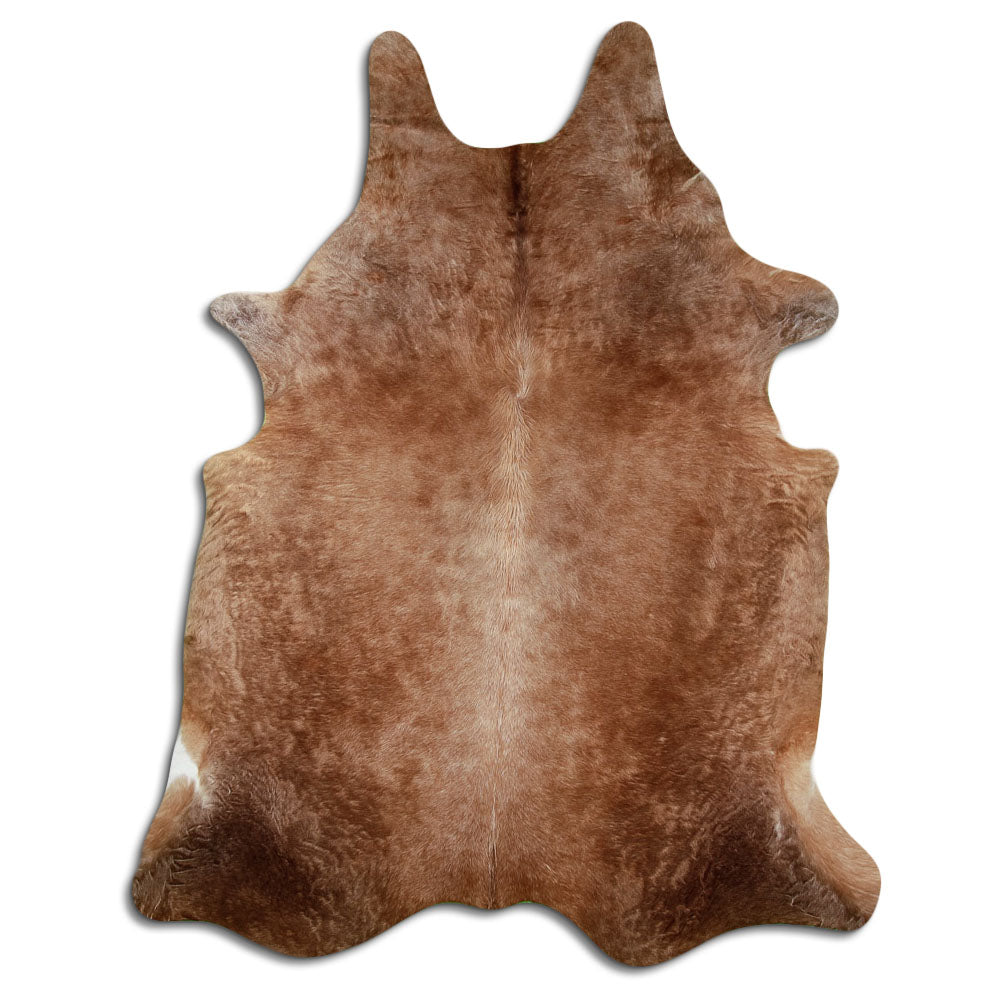 Peau de vache marron d’environ 240 × 190 cm, vue de dessus : exactement la peau que vous recevez