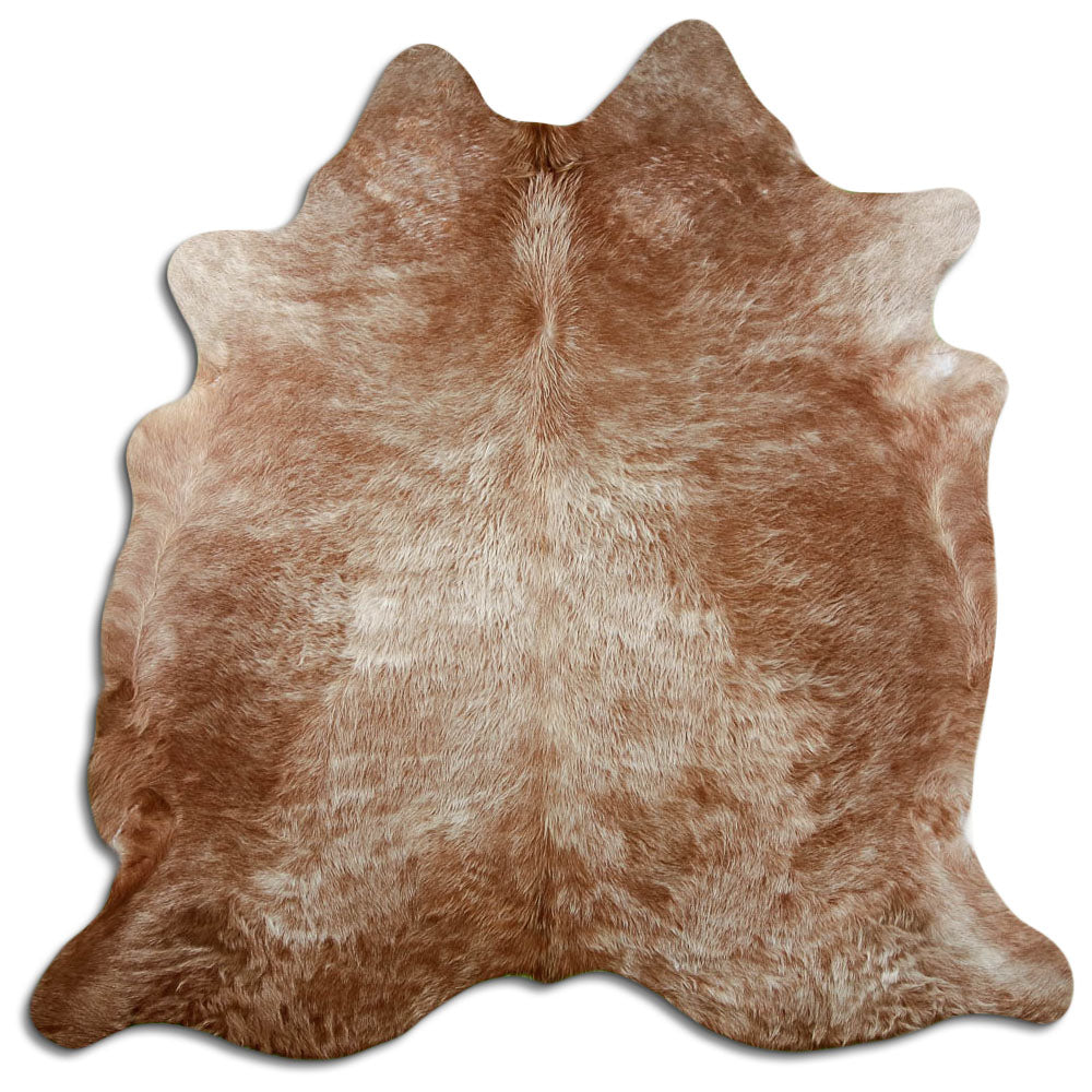 Peau de vache marron d’environ 190 × 190 cm, vue de dessus : exactement la peau que vous recevez