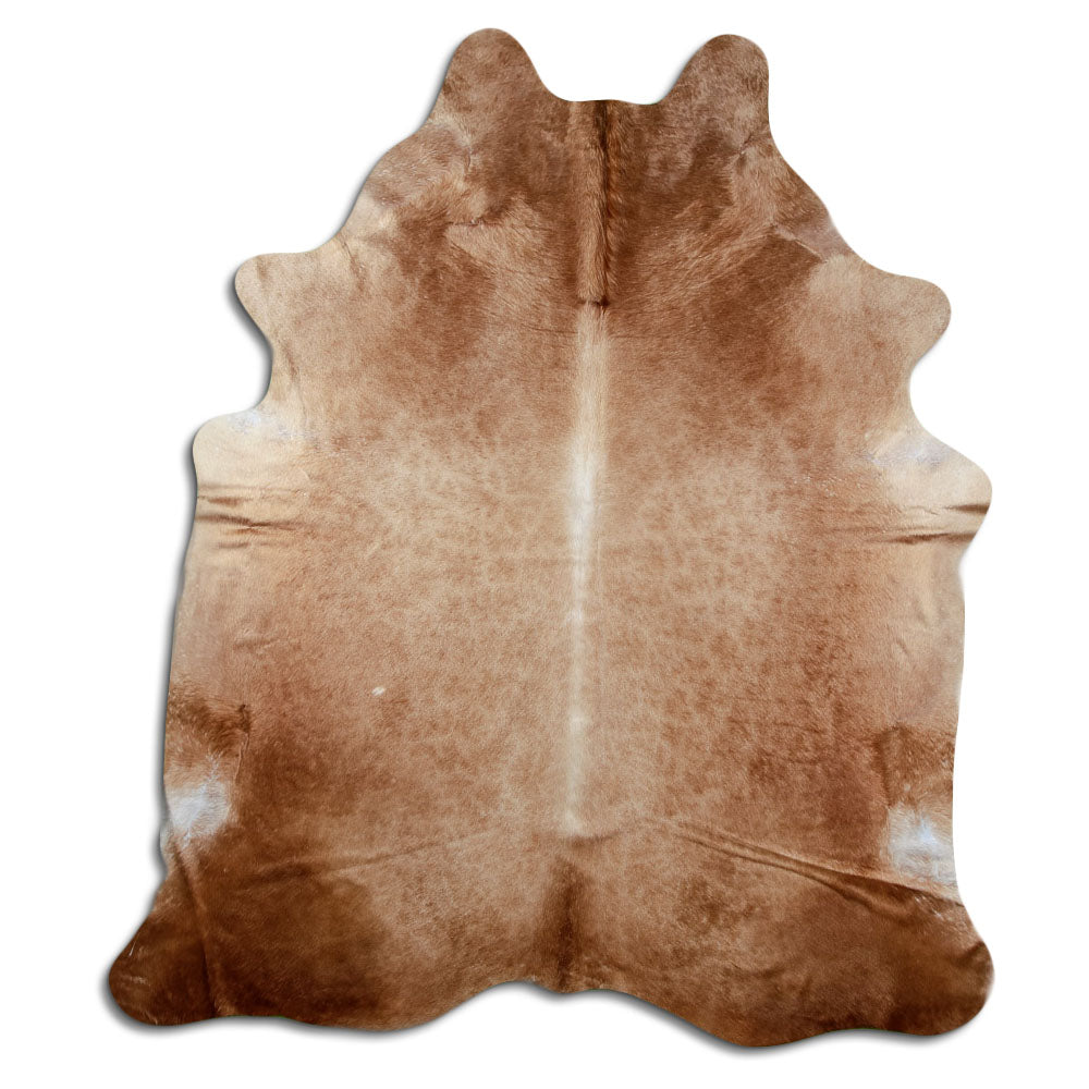 Peau de vache marron d’environ 220 × 190 cm, vue de dessus : exactement la peau que vous recevez
