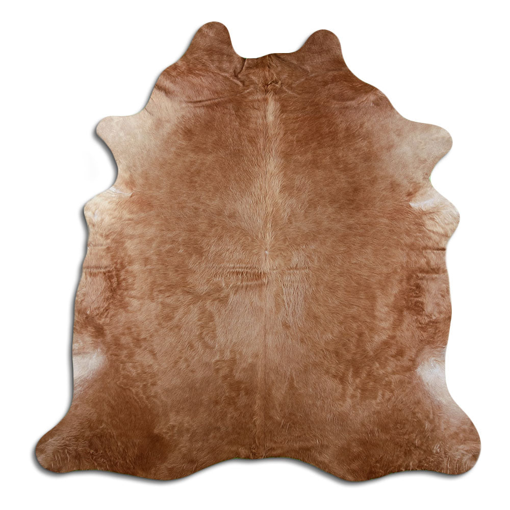 Peau de vache marron d’environ 210 × 200 cm, vue de dessus : exactement la peau que vous recevez