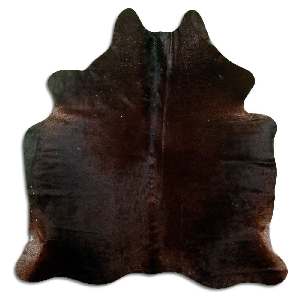 Peau de vache marron d’environ 180 × 170 cm, vue de dessus : exactement la peau que vous recevez