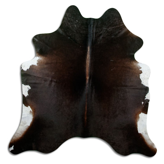 Peau de vache marron d’environ 180 × 180 cm, vue de dessus : exactement la peau que vous recevez