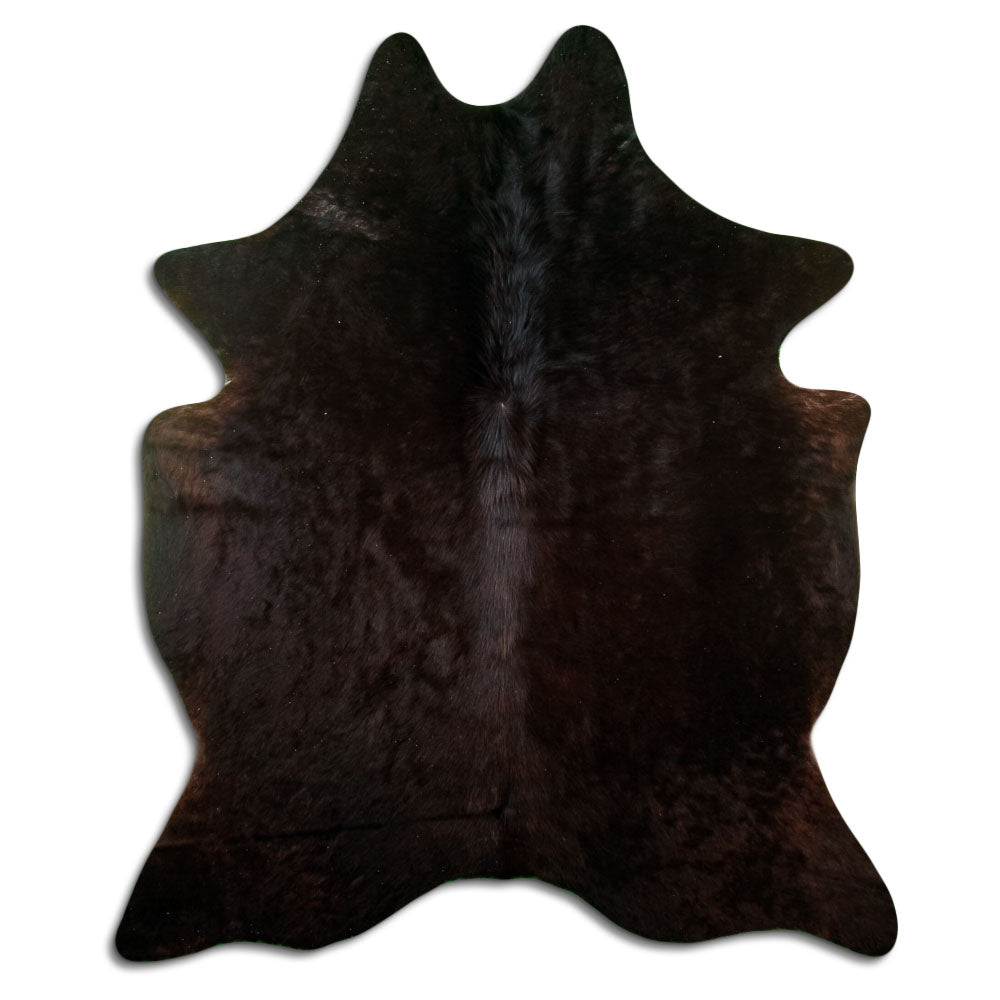 Peau de vache marron d’environ 200 × 170 cm, vue de dessus : exactement la peau que vous recevez