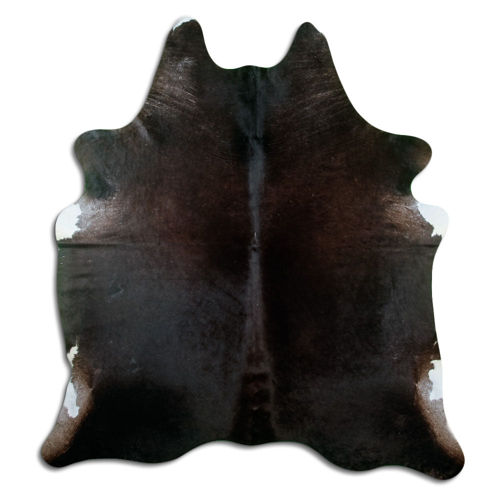 Peau de vache marron d’environ 210 × 190 cm, vue de dessus : exactement la peau que vous recevez